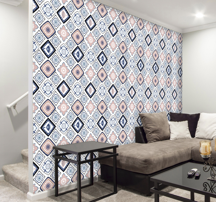 Wallpaper pink and light blue flowers - TenStickers