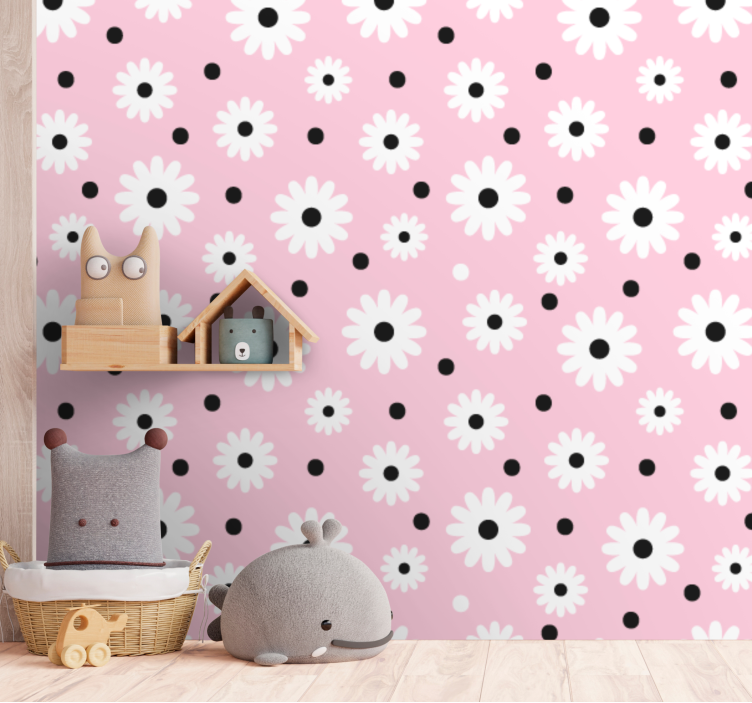 Pink and white daisies flowers wallpaper - TenStickers