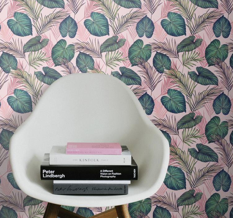 Pink Tropical Leaf Jungle Wallpaper - TenStickers