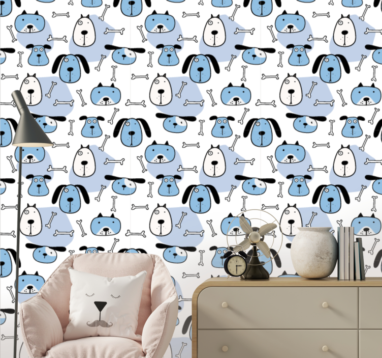 Playful Canine Pattern cute dog wallpaper - TenStickers