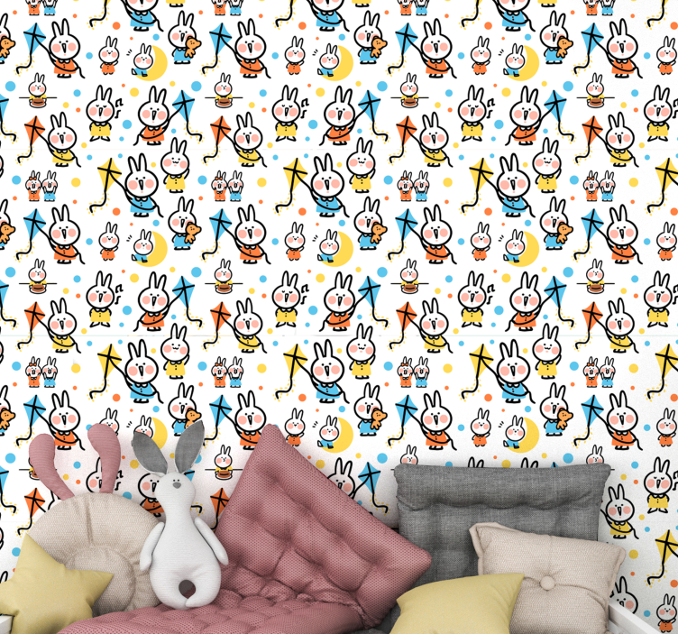 Bunnies with Kites animals wallpaper - TenStickers