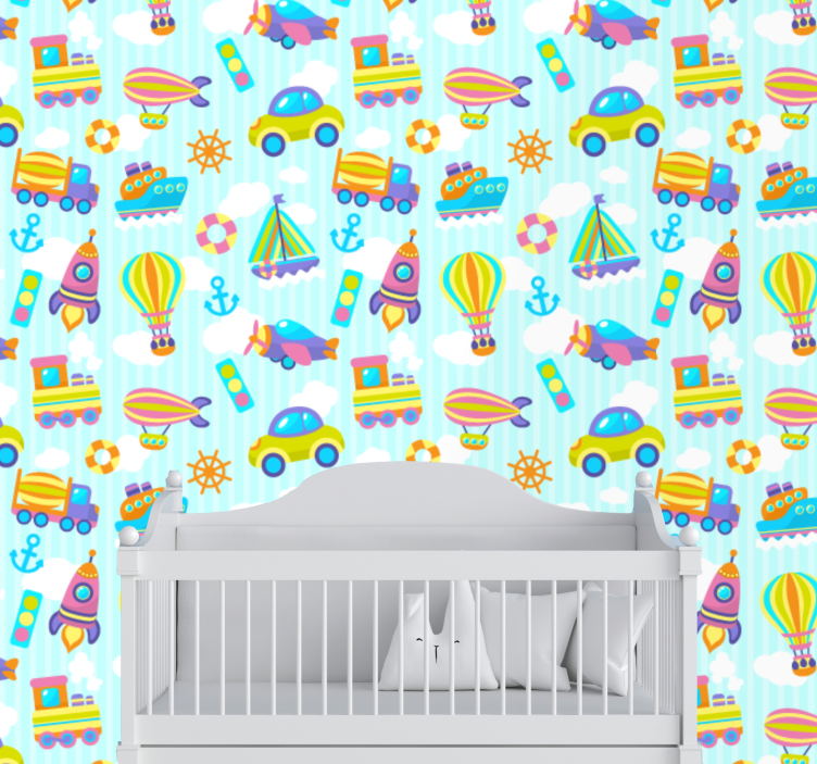 Playful Transport wallpaper childrens room - TenStickers