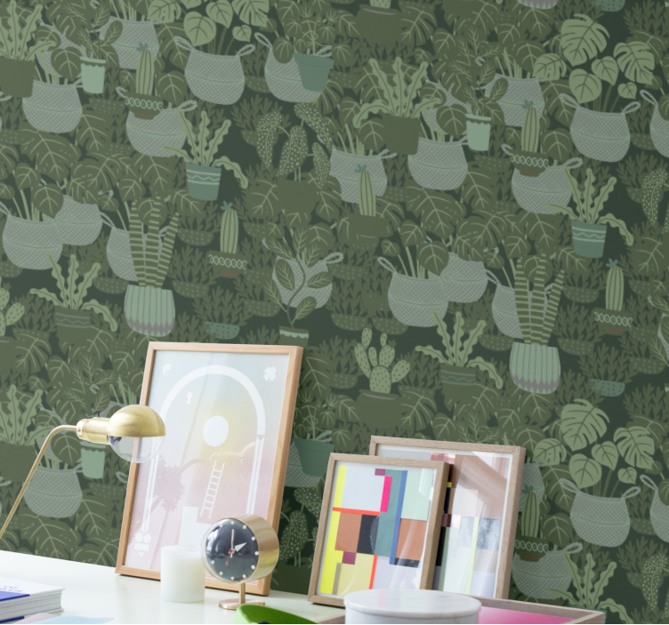 Potted Plant Patterns leaves wallpaper - TenStickers