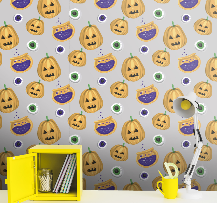 Pumpkin Pattern cute halloween wallpaper - TenStickers