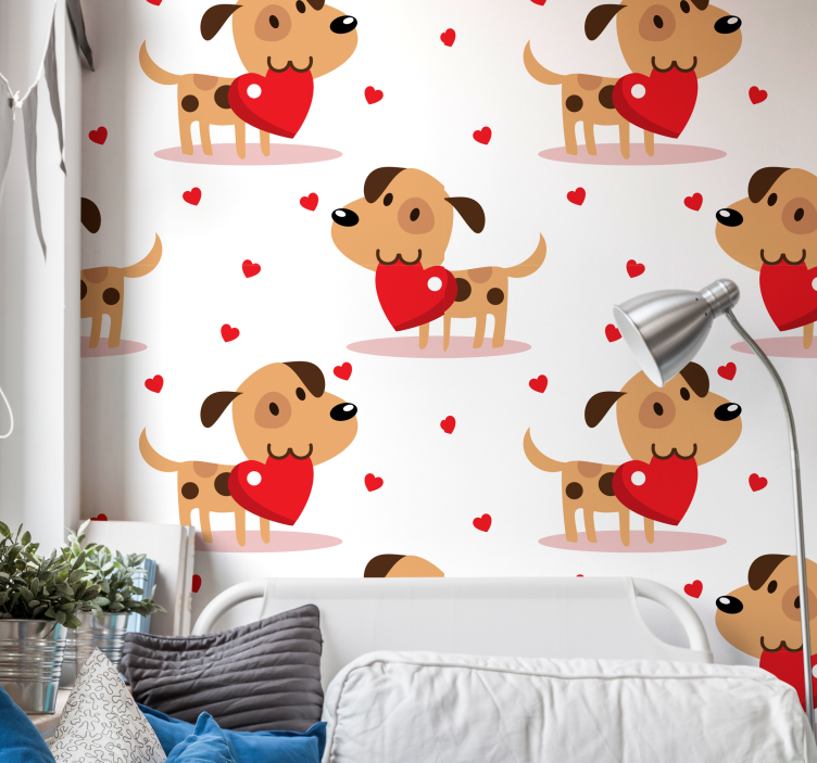 Puppy Love cute dog wallpaper - TenStickers