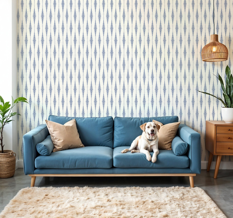 "Rabaul Ikat" blue and beige goemetric wallpaper - TenStickers