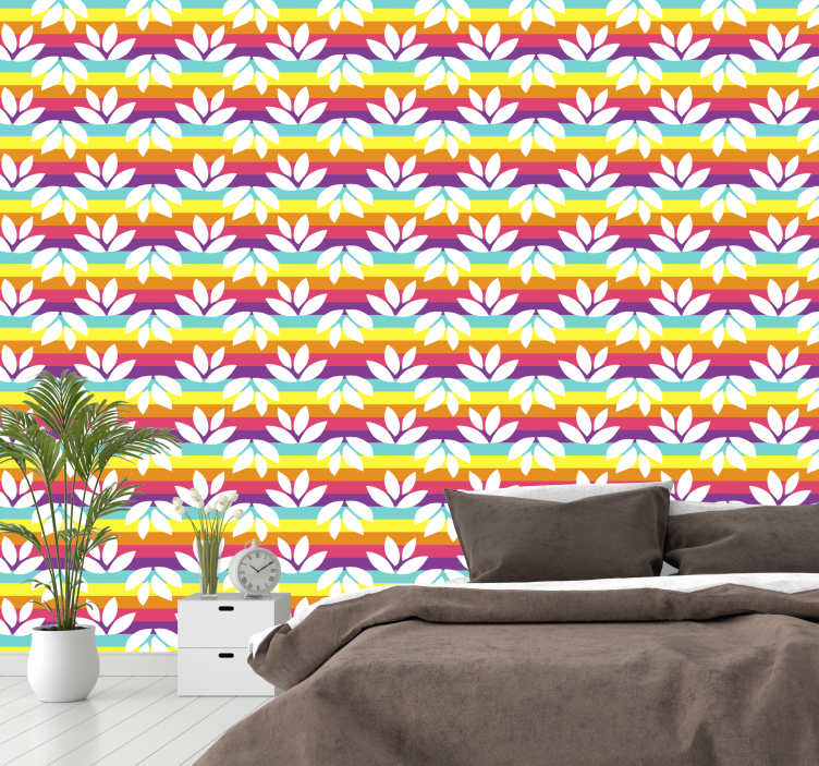 Rainbow with white leaves leaf wallpaper - TenStickers