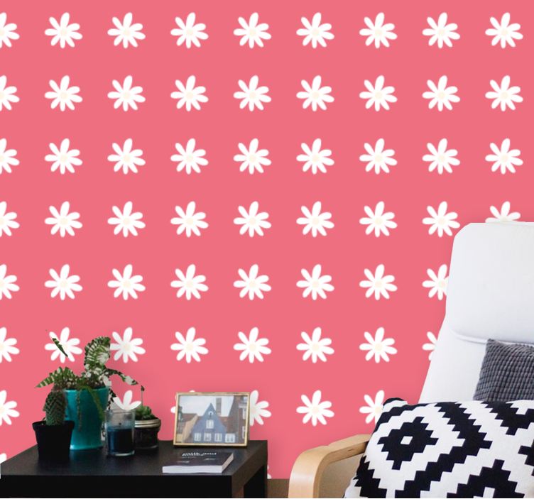 Red and white floral pattern flowers wallpaper - TenStickers