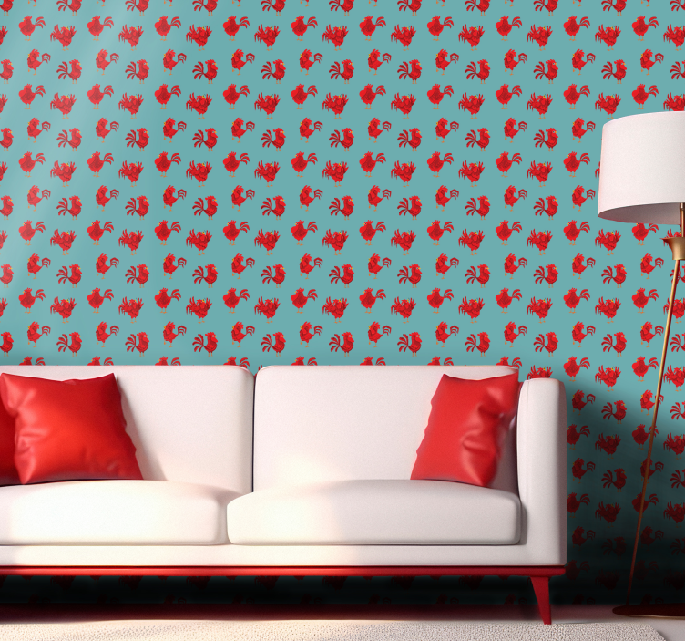 Red Roosters Pattern animals wallpaper - TenStickers