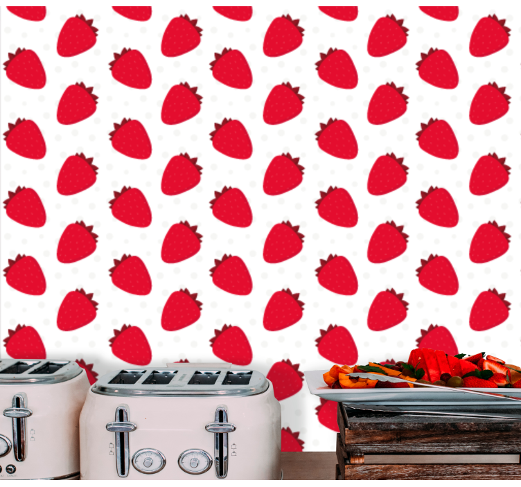 Red strawberry on white Kitchen Wallpaper - TenStickers