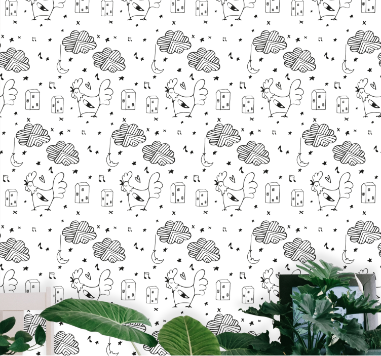 Rooster Cartoon Pattern animals wallpaper - TenStickers