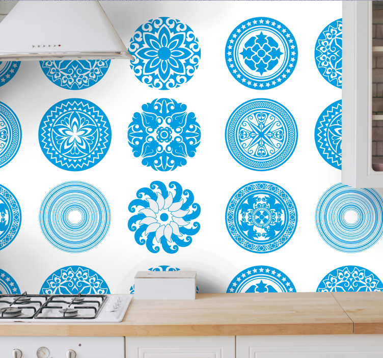 Round Tiles Living Room Wallpaper - TenStickers