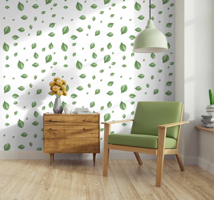 Scattered Leaves Pattern green leaf wallpaper - TenStickers