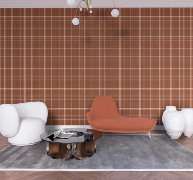 Scottish squares terracotta wallpaper - TenStickers