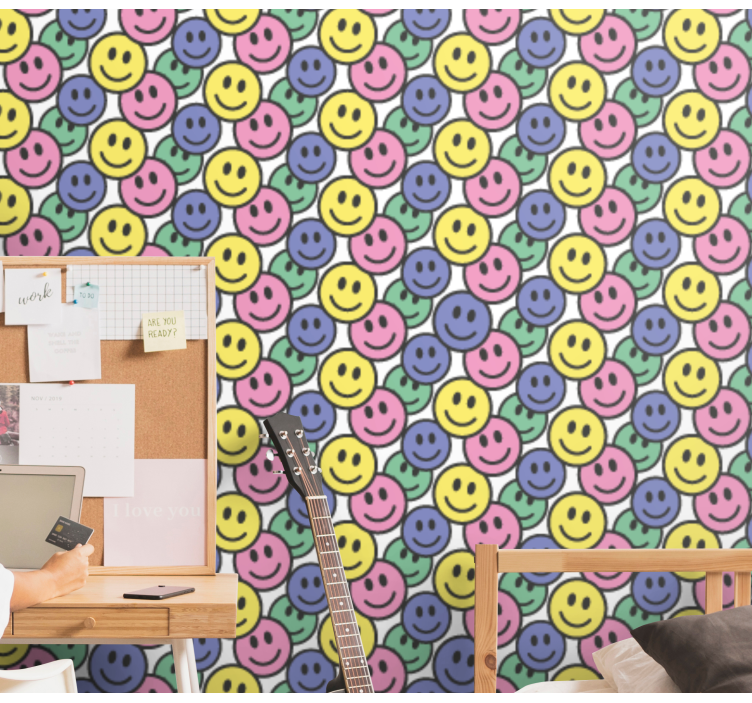 Smiley Pattern art wallpaper - TenStickers