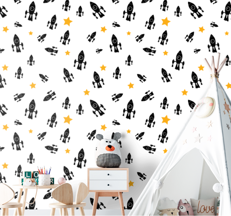 Space Adventure Pattern nursery room wallpaper - TenStickers