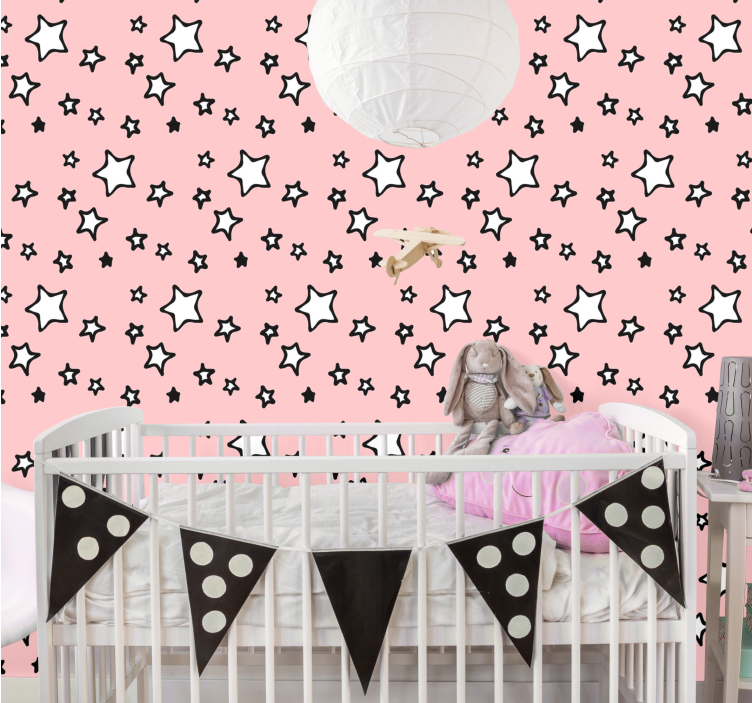Pink stars design nursery room wallpaper - TenStickers