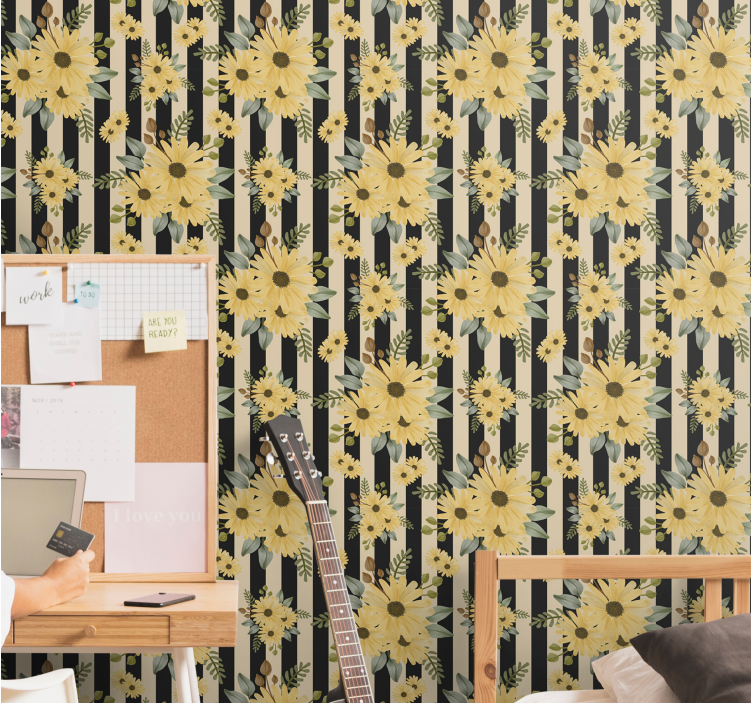 Striped Sunflower Pattern floral wallpaper - TenStickers