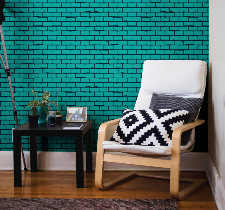 Teal Brick Illusion bricks wallpaper - TenStickers