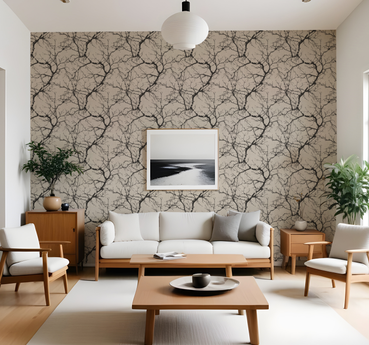 Thin black  branches contemporary wallpaper - TenStickers
