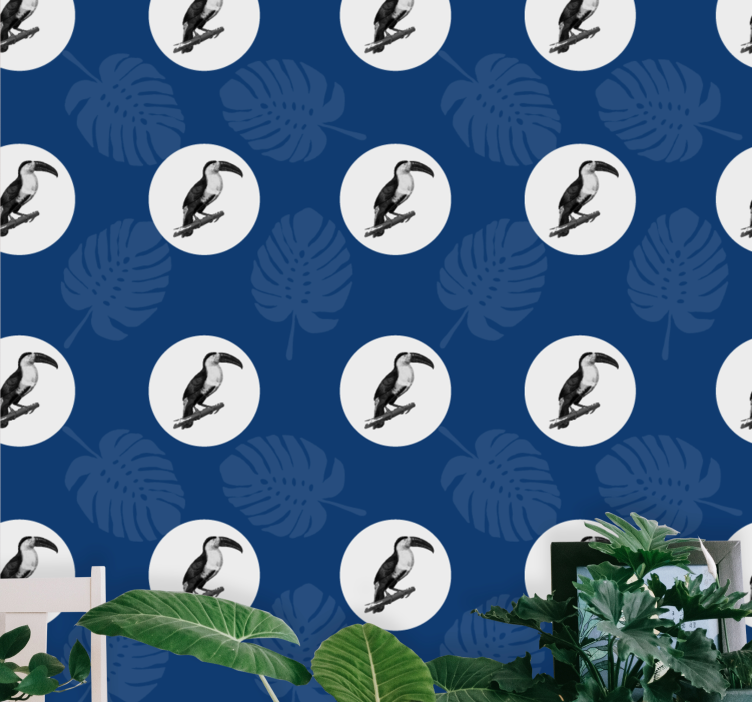 Toucan and leaves birds in wallpaper - TenStickers
