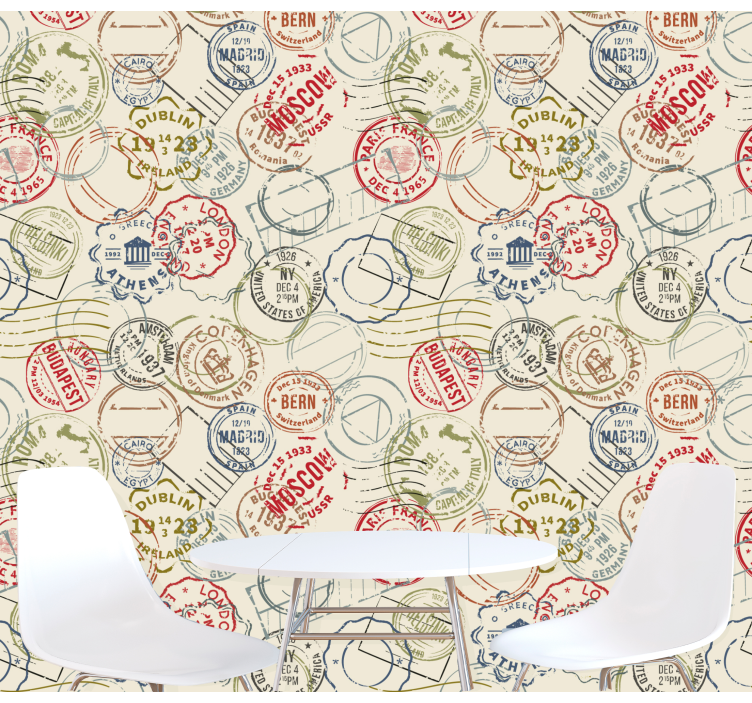 Travel Stamp Collage city wallpaper - TenStickers