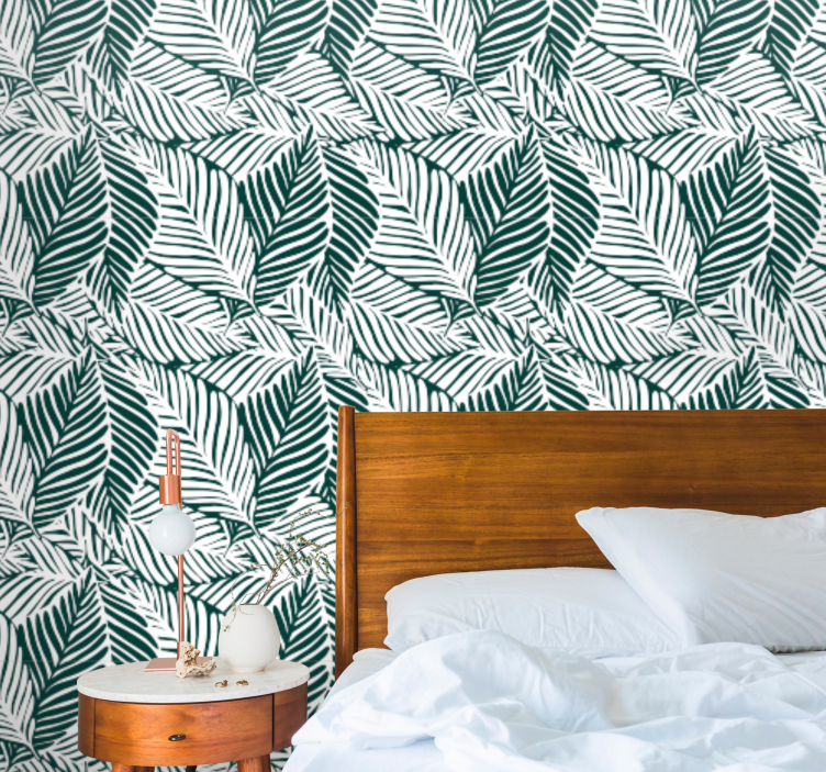 Tree leaves green and white leaf wallpaper - TenStickers