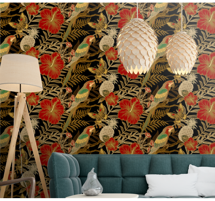Tropical Parrot Motif parrots wallpaper - TenStickers