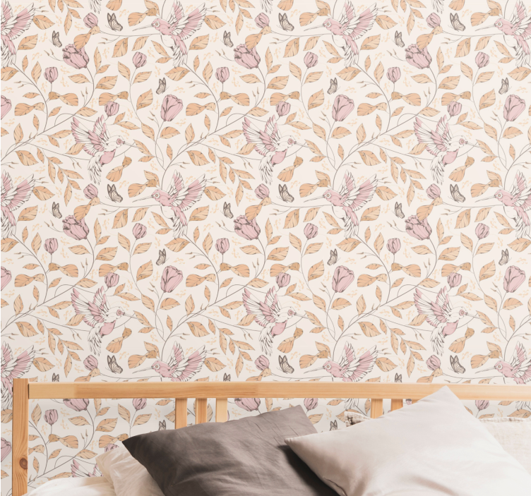 Tulips pattern beige colors flower wallpaper - TenStickers