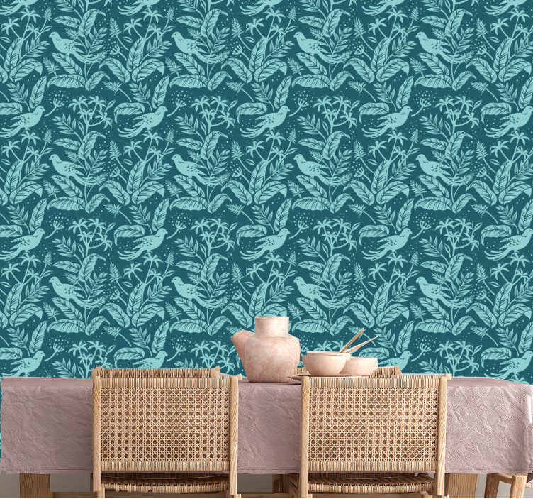 Turquoise flying birds Bedroom wallpaper - TenStickers