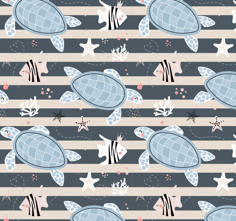 Turtles and stripes nautical bathroom wallpaper - TenStickers