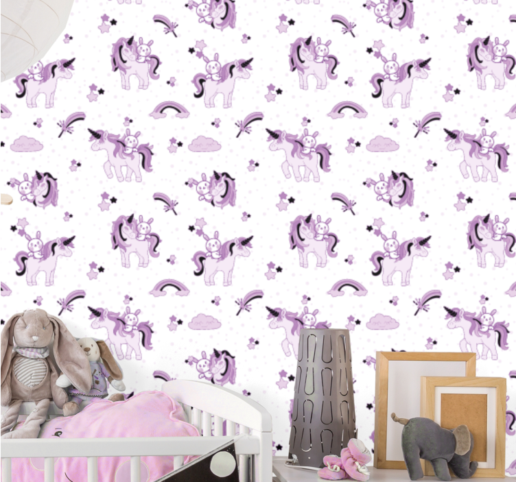 Unicorn Fantasy Scene nursery room wallpaper - TenStickers