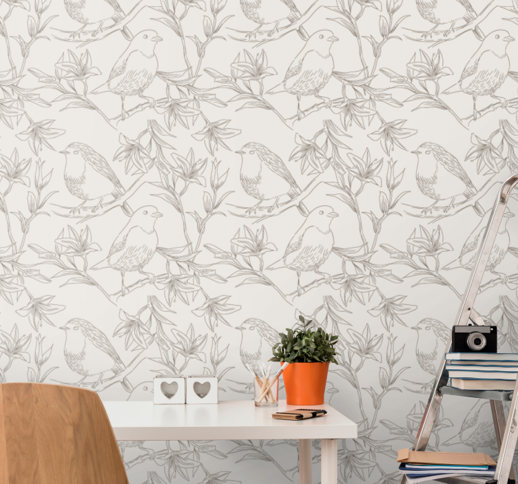 Vintage beige birds with Flower Wallpaper - TenStickers