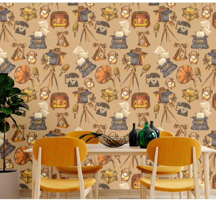 Vintage Object Collage retro wallpaper - TenStickers
