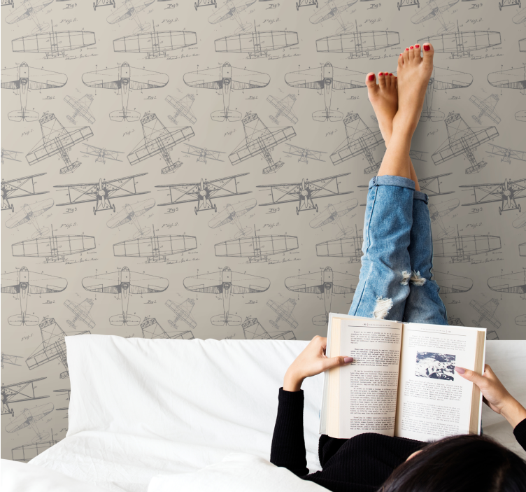 "Vintage" planes pattern classic wallpaper - TenStickers