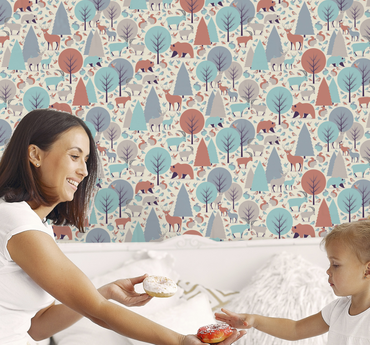 Kids wallpaper with animals and trees - TenStickers