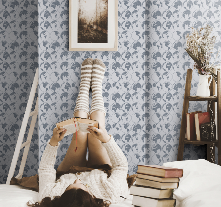 wallpaper world map sketch Vintage Wallpaper - TenStickers