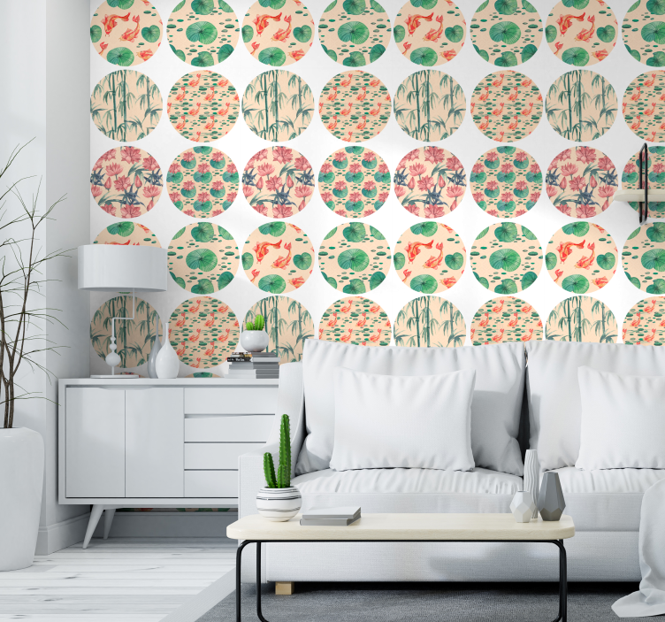 Watercolor meadow Circle Pattern Wallpaper - TenStickers