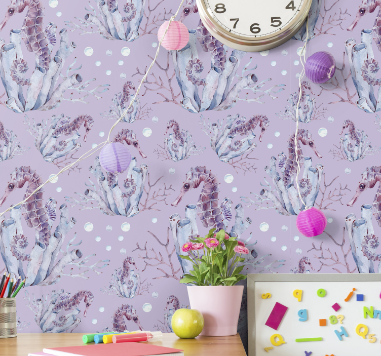Watercolor Seahorse Animal Wallpaper - TenStickers