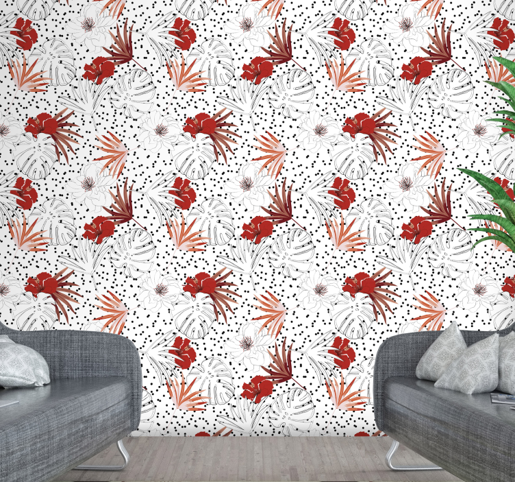 Watercolour palms and leaves Flower Wallpaper - TenStickers