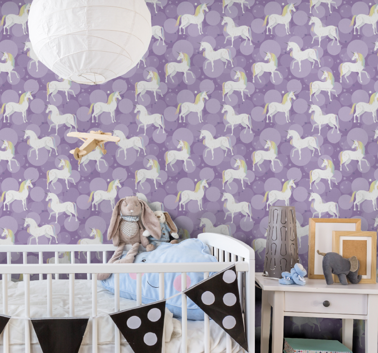 Unicorn in rainbow colour children wallpaper - TenStickers