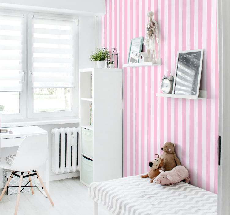 White and pink vertical stripes wallpaper - TenStickers