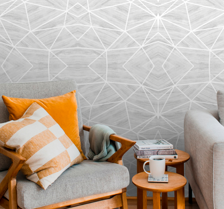 White and silver geometry wood style wallpaper - TenStickers