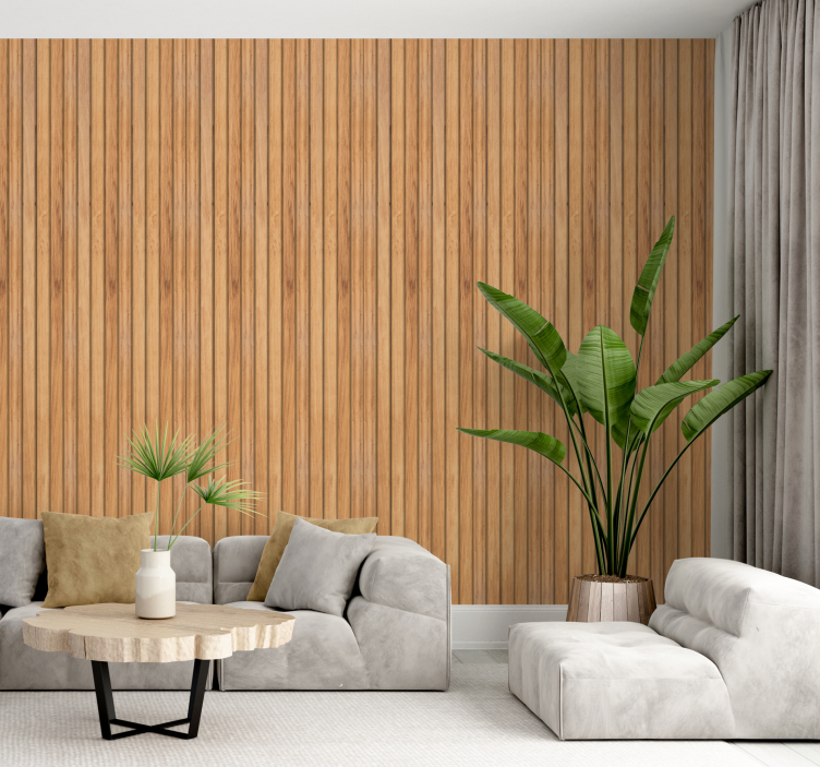 Wood style vertical teak wood slats wallpaper - TenStickers