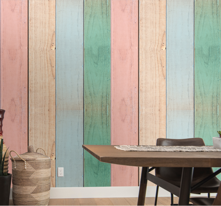 Wooden textured colorful planks wallpaper - TenStickers