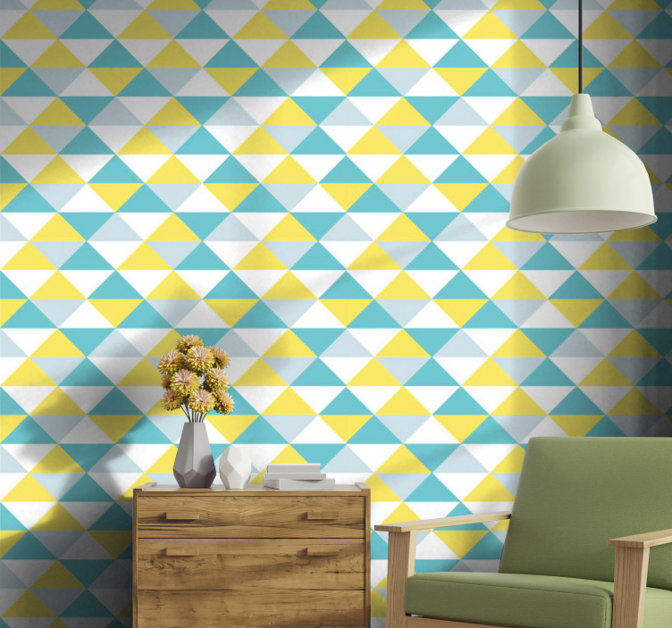 Yellow and blue geometric tile wallpaper - TenStickers