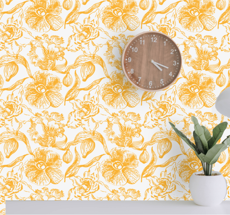 Yellow orchids flower pattern Office Wallpaper - TenStickers