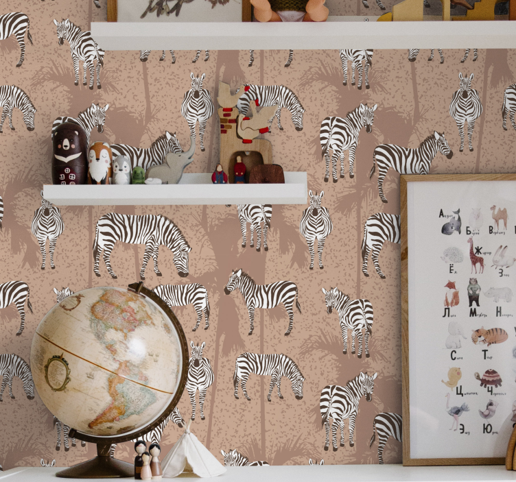Zebra and palms brown Animal wallpaper - TenStickers