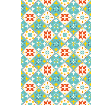 Bathroom wallpaper in blue and beige tiles - TenStickers