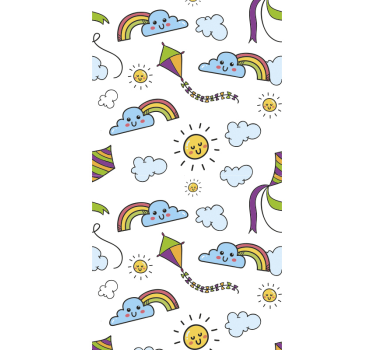 Rainbow , sun and kite Kids Wallpaper - TenStickers